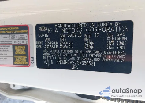 2016 Kia Soul из США, поврежденный, VIN KNDJN2A27G7356531